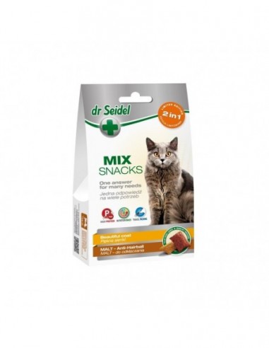 Smakołyki MIX 2w1 dla kotów na piękną sierść & malt dr Seidla 60 g - DermaPharm