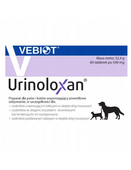 Vebiot Urinoloxan dla psów i kotów 60 tabletek drogi moczowe